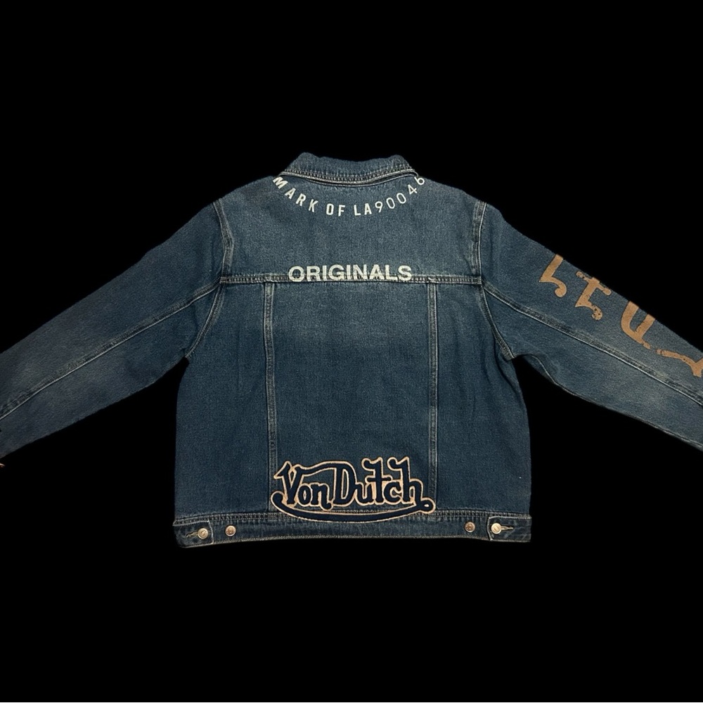 Von Dutch Blue Denim Jean Jacket with Wing & Logo Patches - Picture 3 of 7